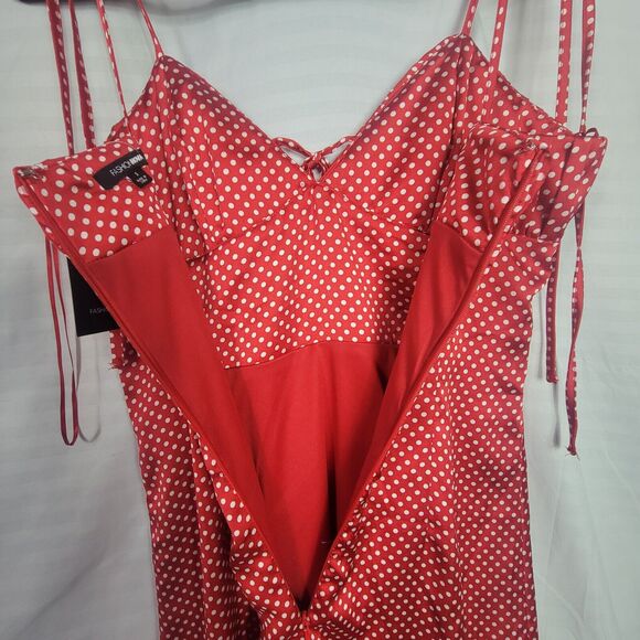 Fashion Nova Red White Polka Dot Mini Dress Adjustable Tie Straps - Picture 7 of 10